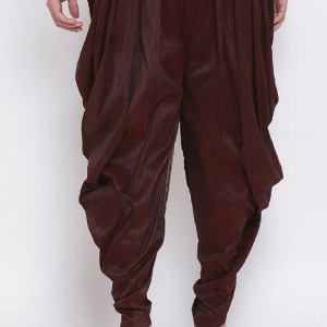 Contrast Trim Dupion Silk Dhoti Pant in Wine