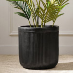 Black Vertical Ribbed Polyfibre Clay Pot