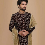 Maroon Embroidered Groom Sherwani