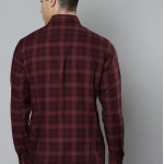 Men Maroon Pure Cotton Slim Fit Checked Casual Shirt