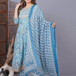 Women's Cotton Printed Anarkali Kurta with Palazzo & Dupatta Set with Handwork 1